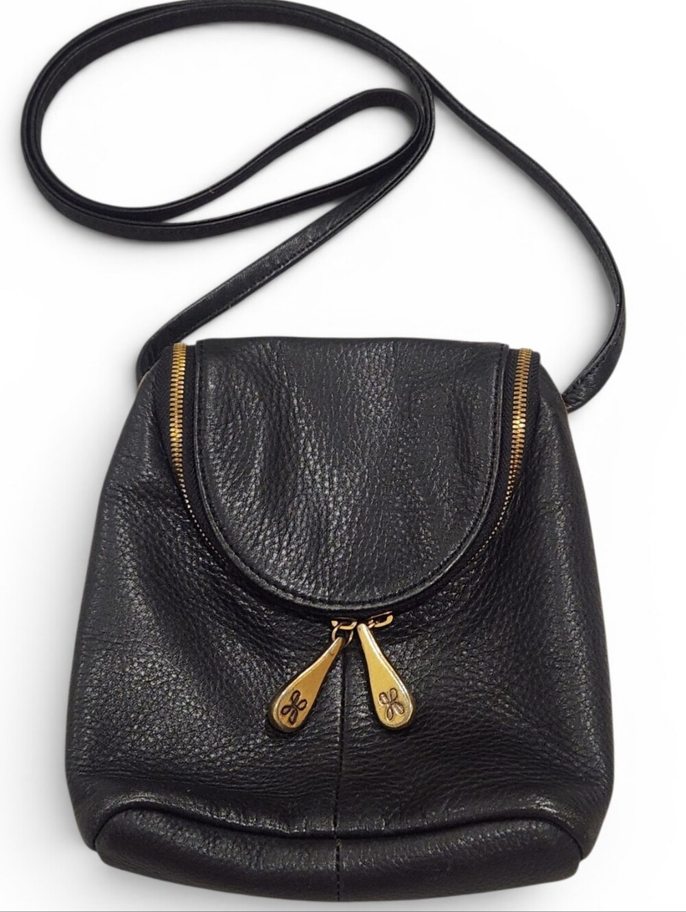 HOBO Black Leather Crossbody with Gold Zip Pulls
